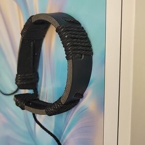 Black Leather 7" Bracelet Adjustable